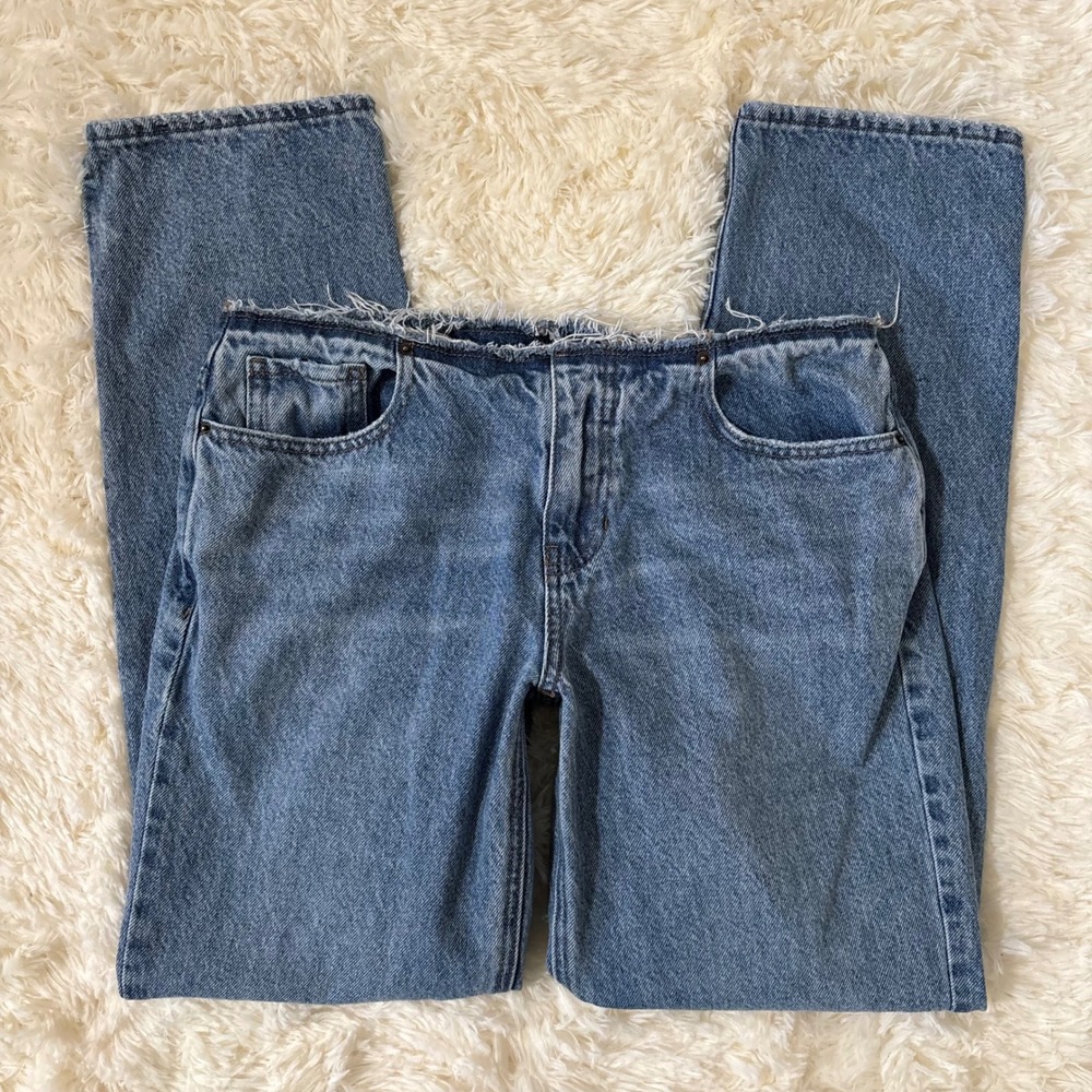 PacSun 90s Low Rise Straight Leg Raw Waist Frayed Denim Jeans Blue Size 27
